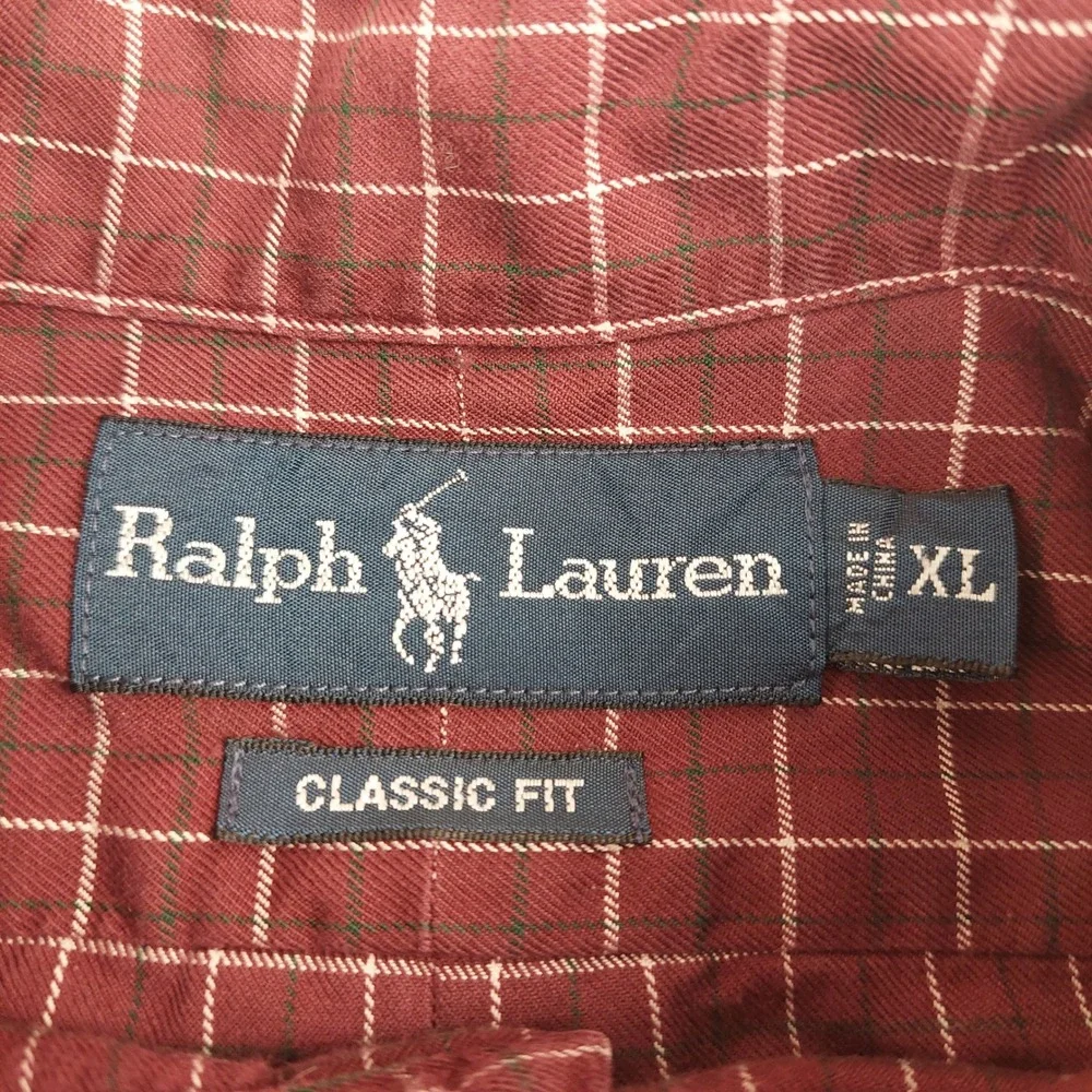 Polo Ralph Lauren Button Down Men XL Burgundy Grid Classic Fit Cotton Shirt